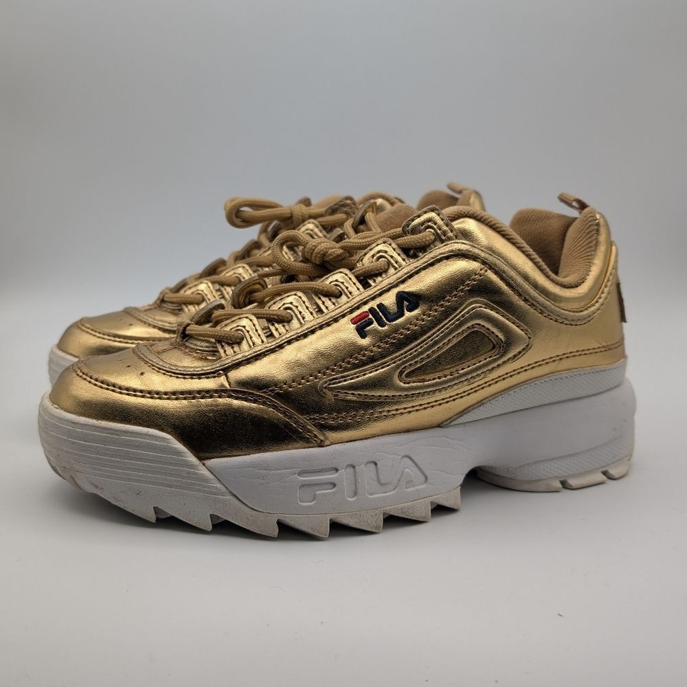 Fila Gold/White Platform Disruptor Sneakers (5.5)